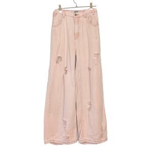 Porter Collective Womens Wide Leg Distressed Jeans Size S Pale Pink 90s Grunge